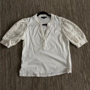 Veronica Beard White Blouse with Lace Sleeves